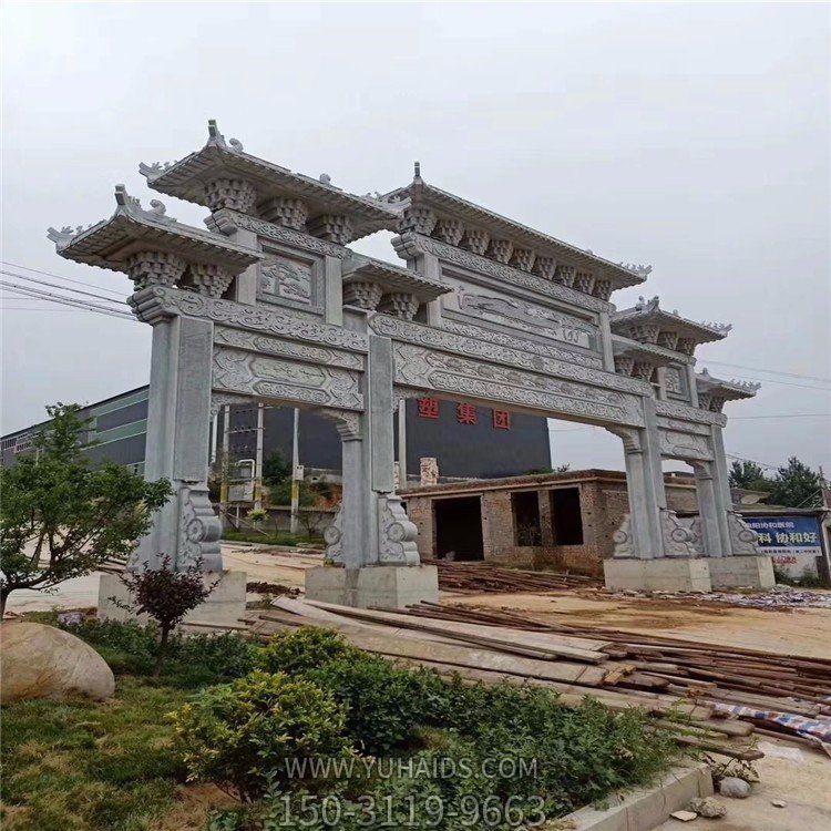 景区大型中式门楼石雕牌坊雕塑