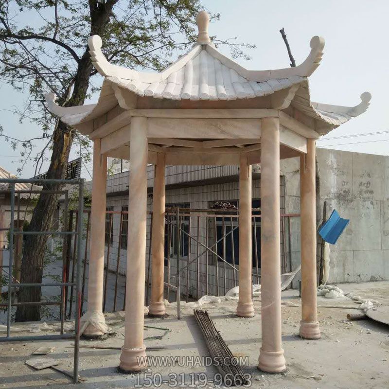 庭院阳台摆放大理石六角休闲凉亭雕塑