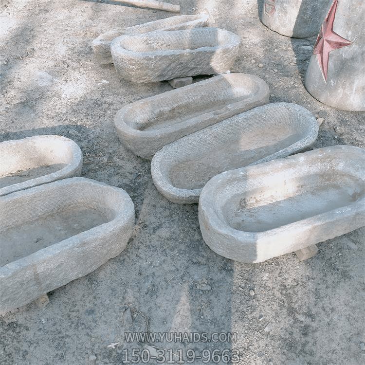 仿古做旧圆形老石槽雕塑