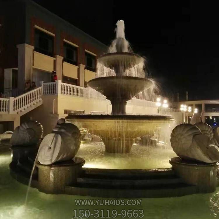 小区花园水池 造景摆放大理石雕刻欧式三层水钵喷泉雕塑
