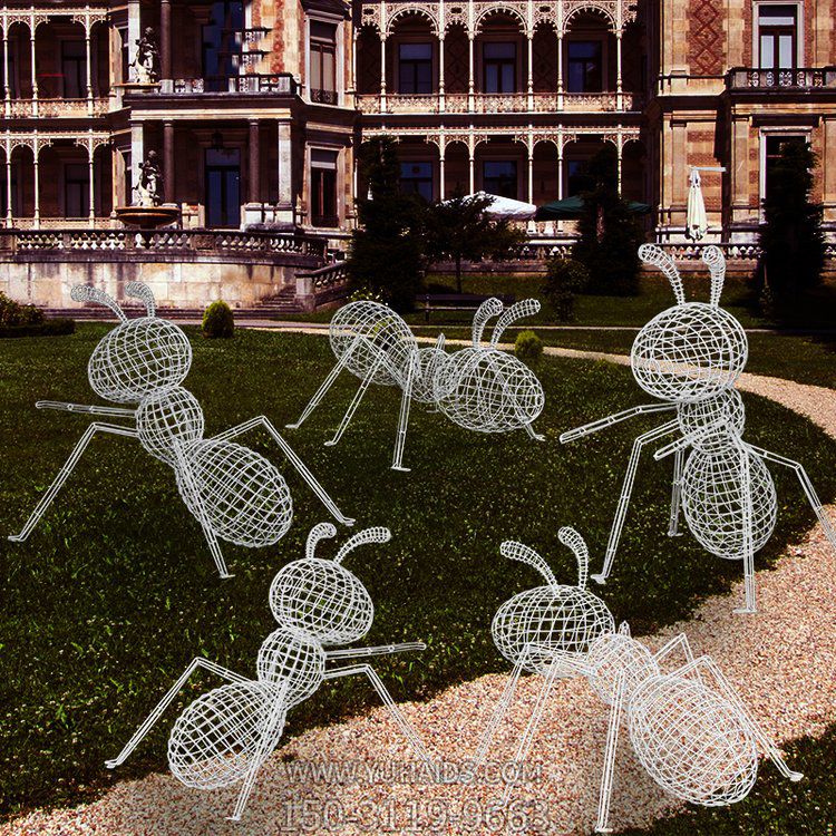 不锈钢网格蚂蚁草坪动物摆件雕塑