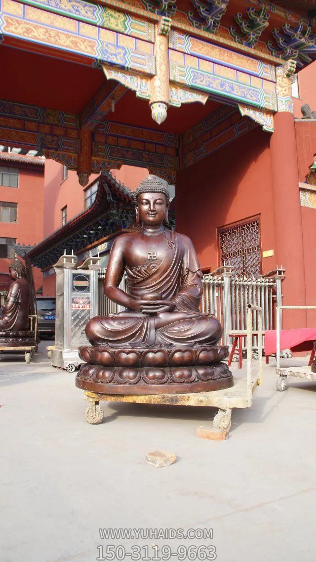 寺庙不锈钢仿铜坐着的如来佛祖雕塑