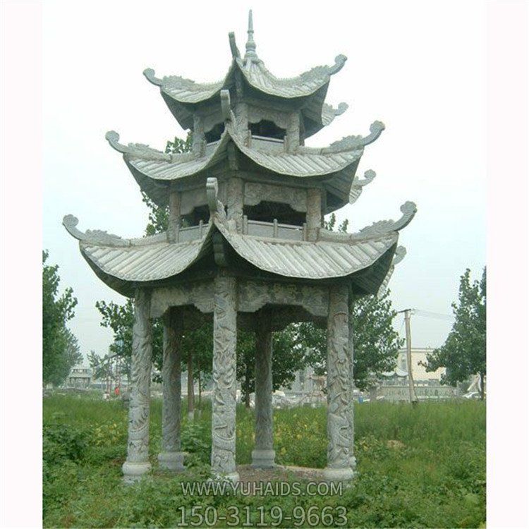 石雕凉亭晚霞红石材六角石亭子雕塑