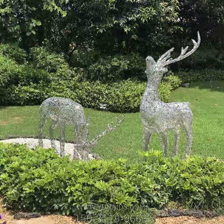 户外公园不锈钢镂空照明抽象动物梅花鹿雕塑