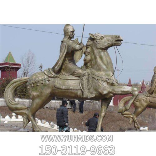 广场创意不锈钢仿铜园林景观骑马的将士人物雕塑