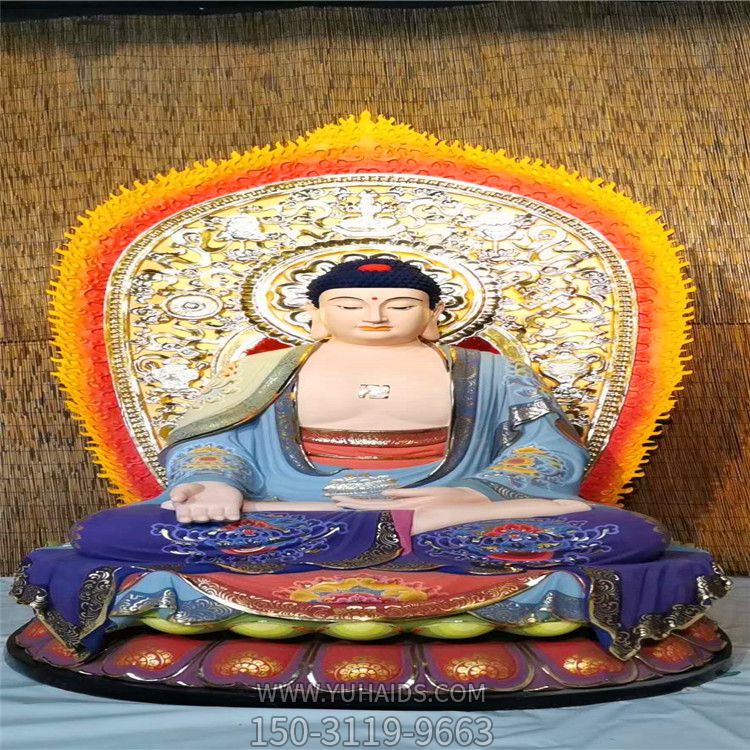 大型树脂彩绘庙宇供奉神佛三宝佛雕塑
