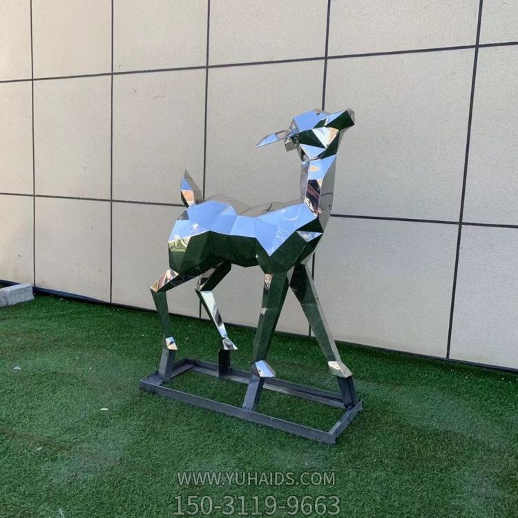 不锈钢几何镜面抽象小鹿雕塑