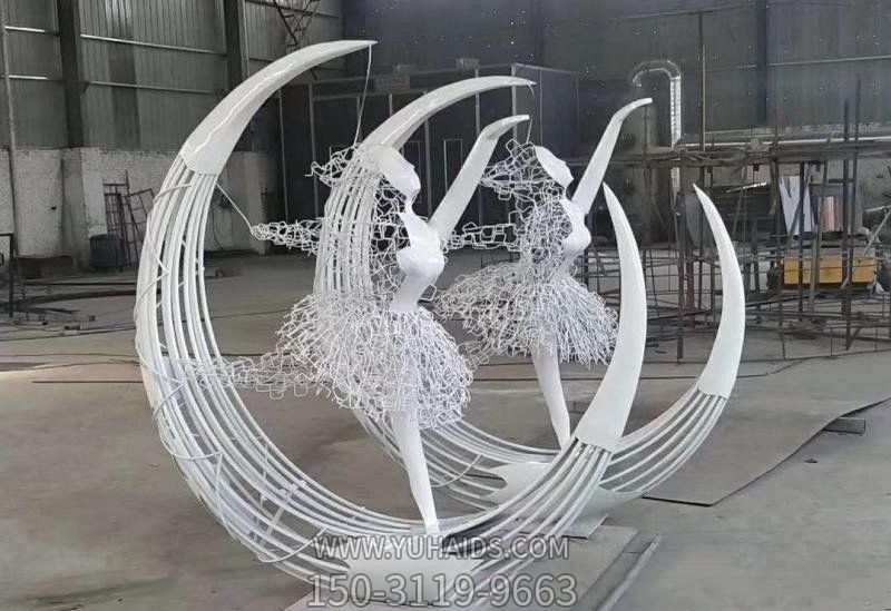 网格不锈钢抽象跳芭蕾舞女孩雕塑