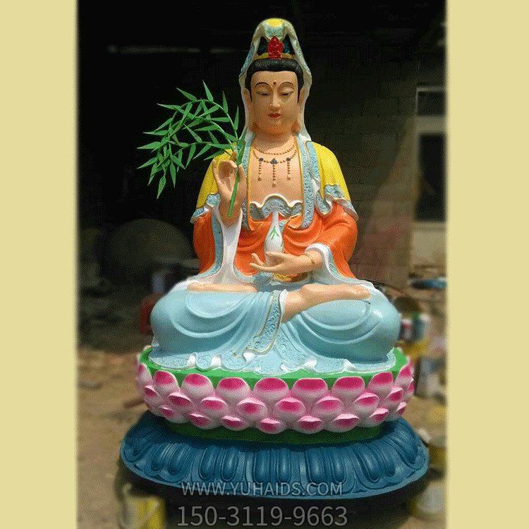 寺庙大型玻璃钢彩绘滴水观音雕塑