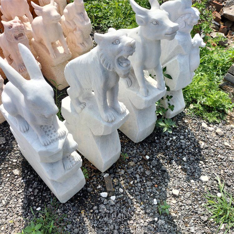 汉白玉12生肖动物摆件雕塑