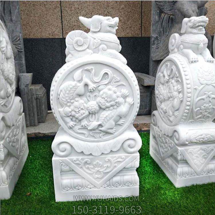 庭院家用汉白玉石雕门墩中式狮子抱鼓石雕塑
