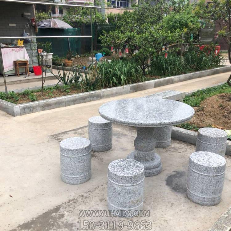 院子摆放休闲花岗岩圆桌凳雕塑