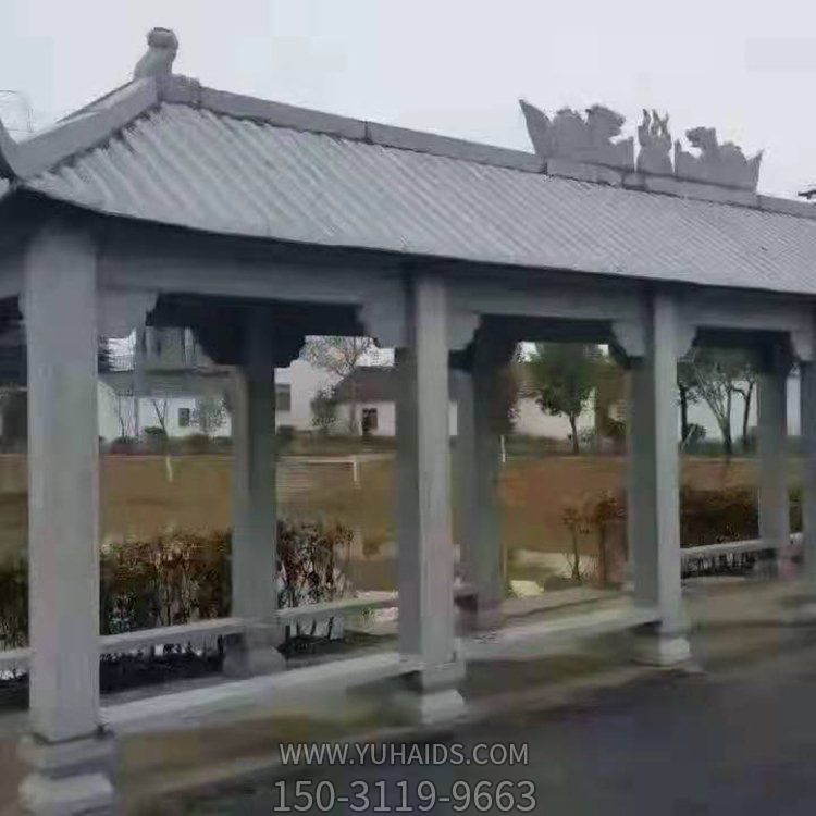 景区摆放青石雕刻仿古长廊休息石亭雕塑