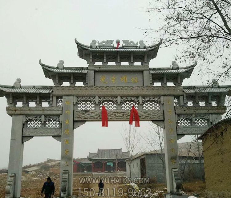 寺庙功德大理石镂空门楼牌坊石雕雕塑