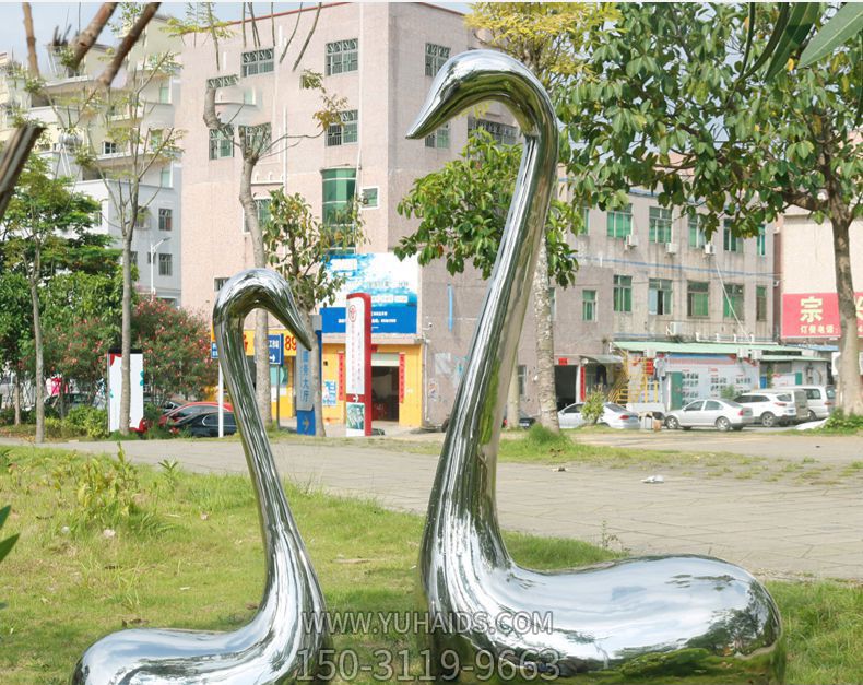 公园不锈钢镜面抽象个性天鹅雕塑