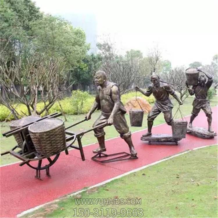 玻璃钢户外园林景观推小麦的情景人物小品雕塑