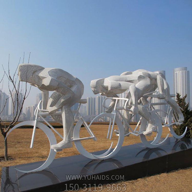 玻璃钢抽象园林广场校园不锈钢骑自行车的人物景观摆件雕塑