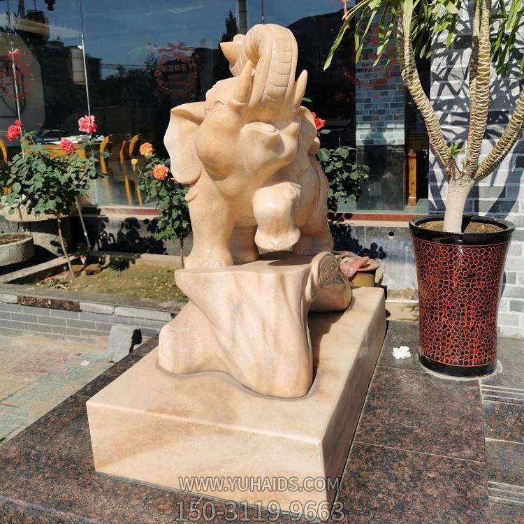 天然石材晚霞红石雕小象商店门口摆件雕塑