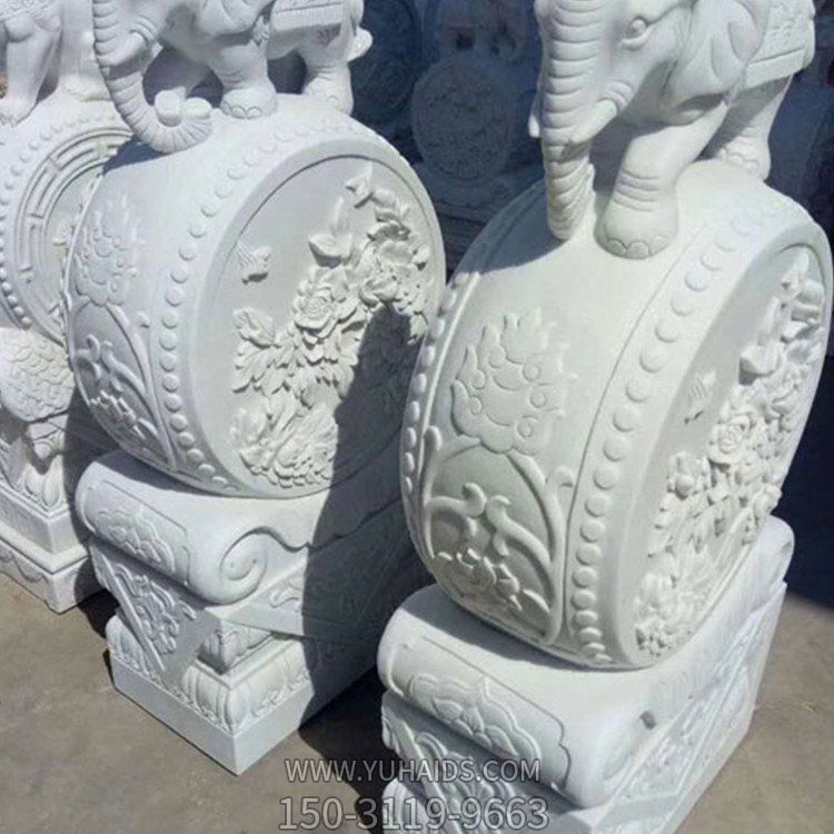 汉白玉雕刻小象石雕别墅庭院抱鼓石雕塑