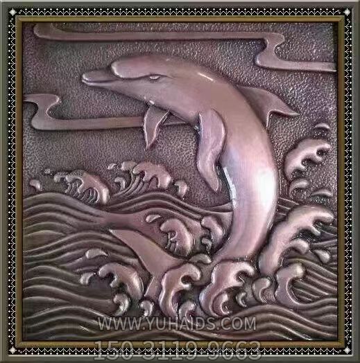 玻璃钢仿铜浮雕海豚雕塑
