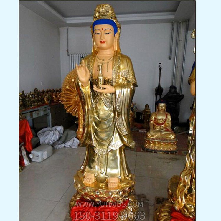 宗教寺庙纯金打造观音雕塑摆件