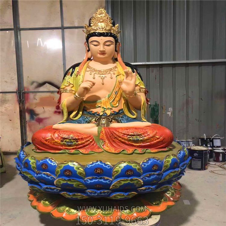 景区玻璃钢彩绘寺庙供奉神佛三圣雕塑