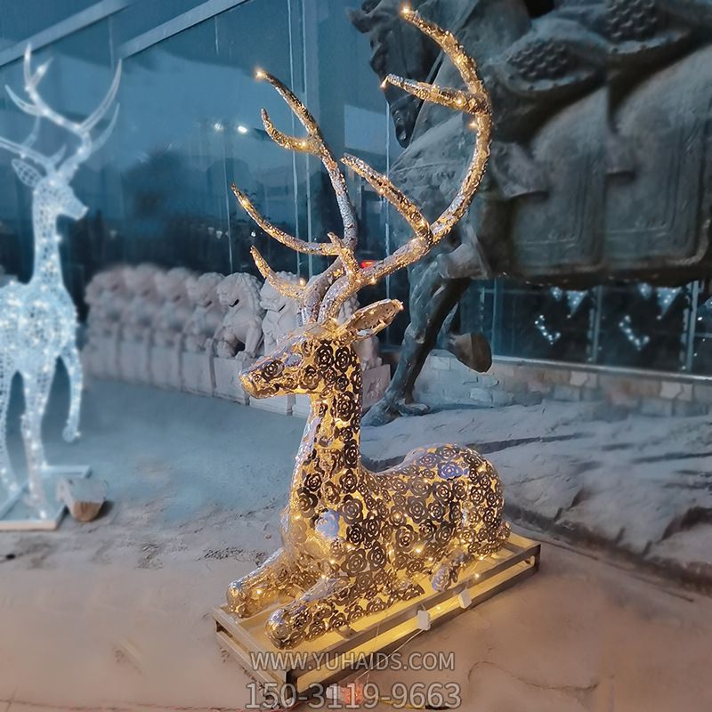 户外景区照明金色梅花鹿雕塑
