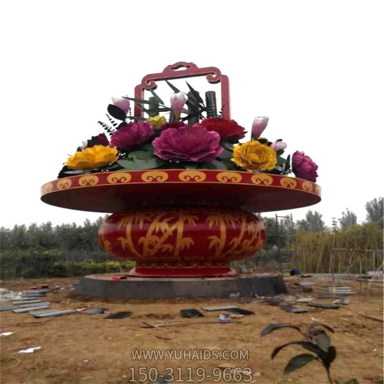 公园广场大型玻璃钢景观花篮，庆典大花篮雕塑