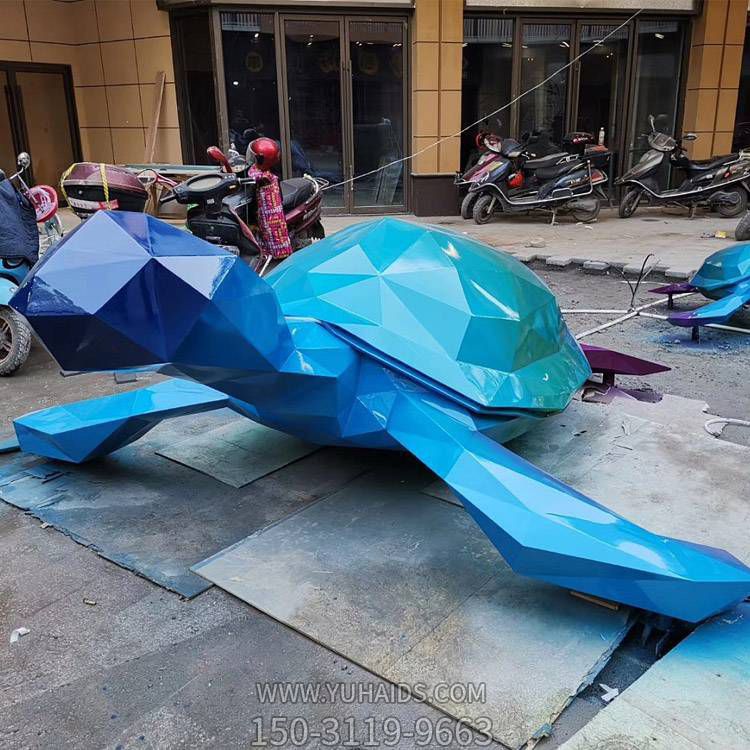 镜面几何乌龟不锈钢雕塑 切面动物海洋馆游乐园广场摆件