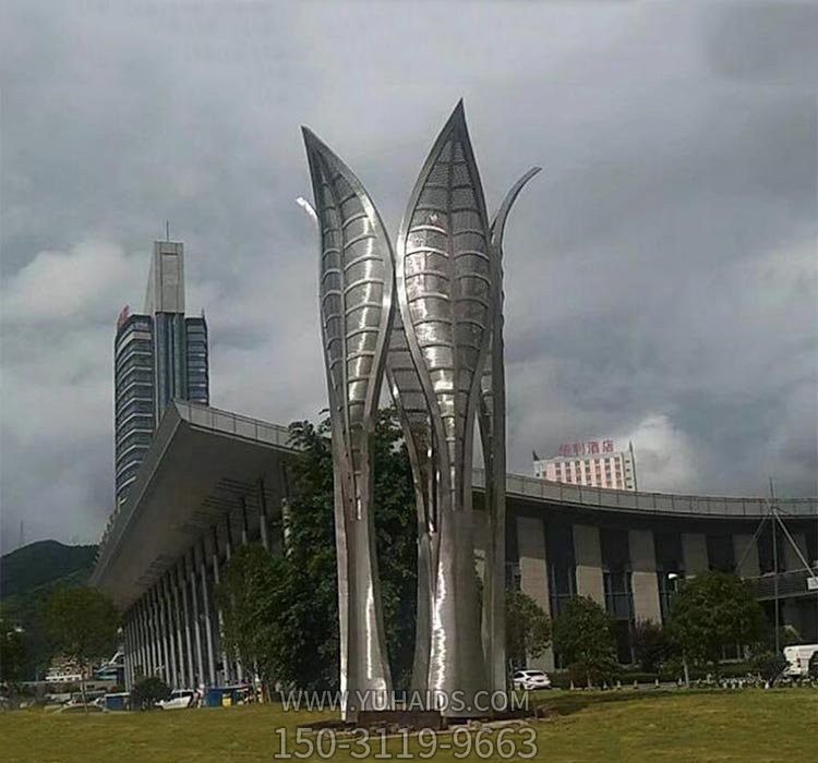 公园大型抽象不锈钢树叶雕塑