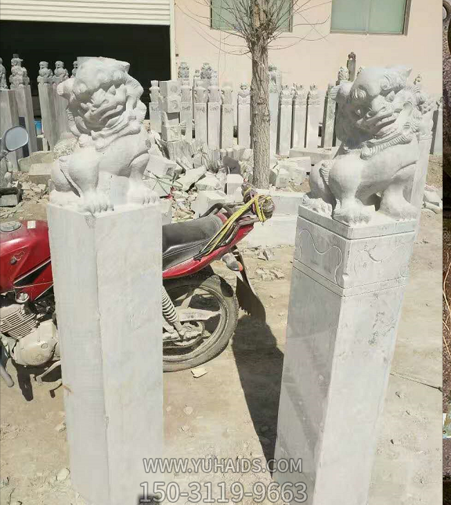 狮子栓马柱，古建园林拴马桩雕塑