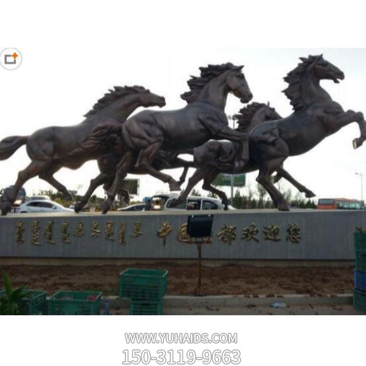 大型广场紫铜铸造户外动物铜马群雕塑  