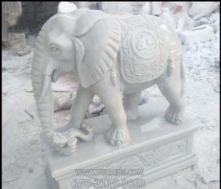 汉白玉石雕浮雕如意大象雕塑
