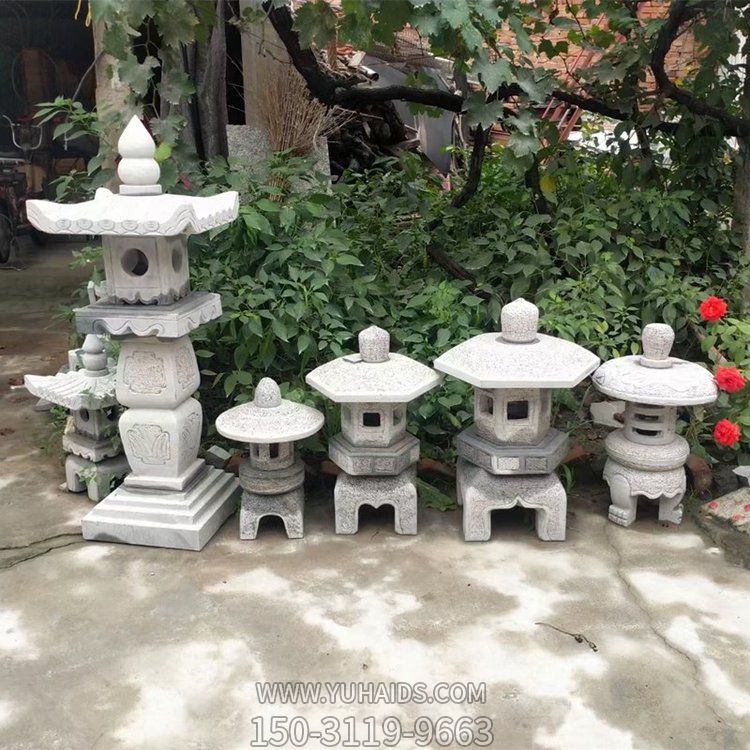  庭院装饰摆放青石雕刻日式石灯雕塑
