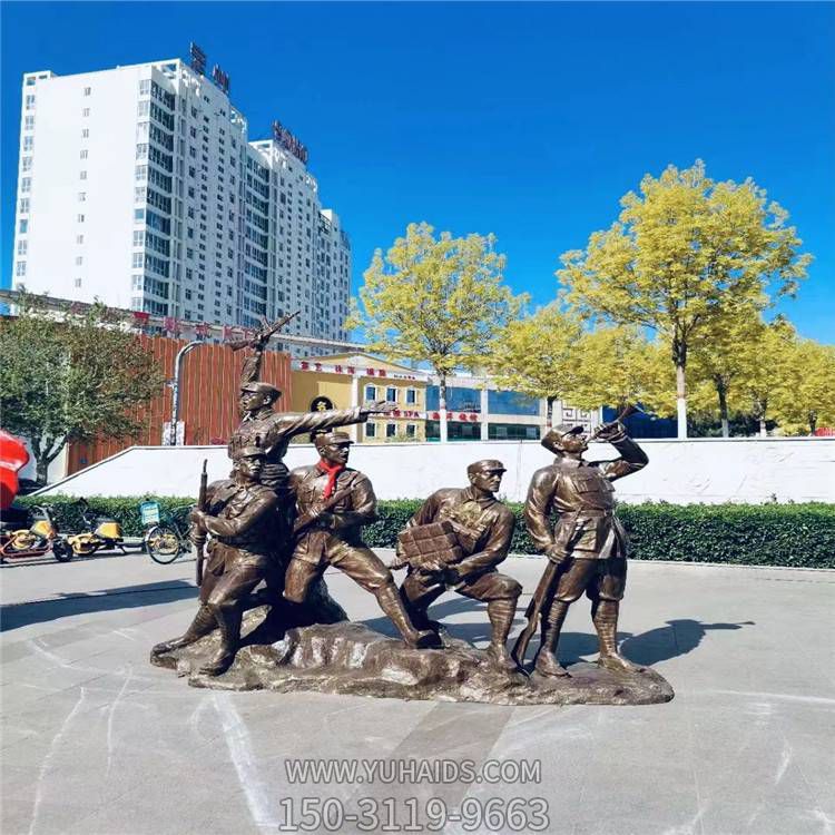 景区景点校园玻璃钢仿铜八路军人物雕塑