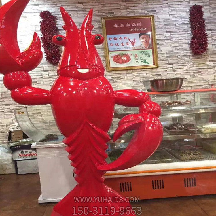 火锅店大型不锈钢创意小龙虾摆件雕塑