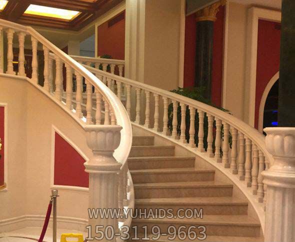 栏杆栏板雕塑-酒店室内楼梯汉白玉罗马柱栏杆扶手