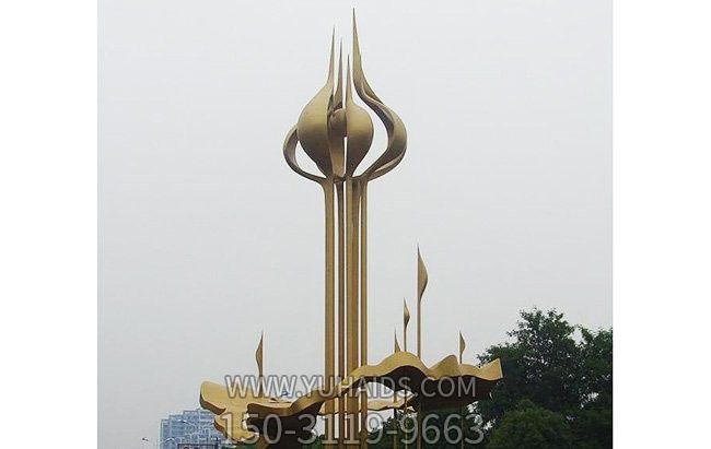 城市标志不锈钢喷金烤漆抽象莲花雕塑