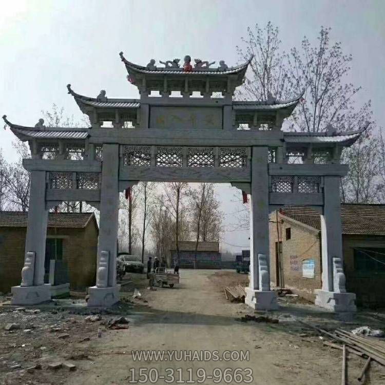 村口大理石石雕古建筑门楼石牌坊雕塑