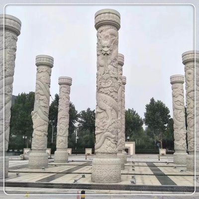 大理石石雕户外园林大型龙柱雕塑