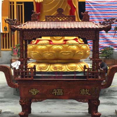 佛教寺庙摆放全铜浮雕四龙柱香炉雕塑