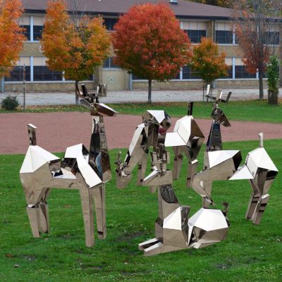 不锈钢块面梅花鹿几何动物雕塑摆件