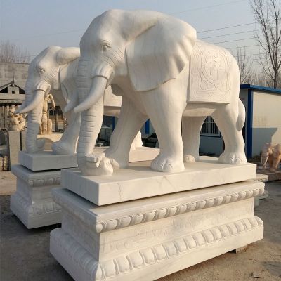 企业大型景观汉白玉招财大象雕塑