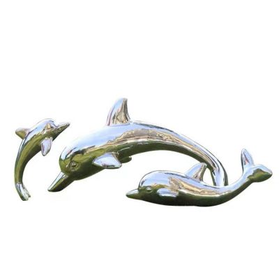 不锈钢镜面户外园林景观海豚雕塑