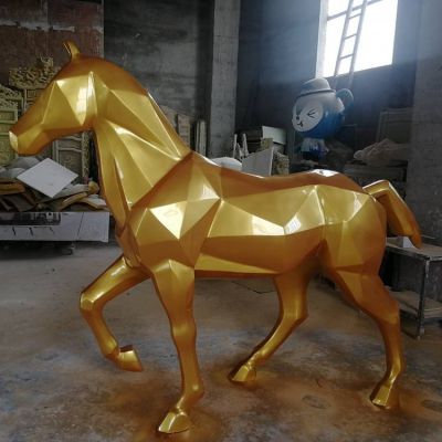 不锈钢几何抽象动物马雕塑