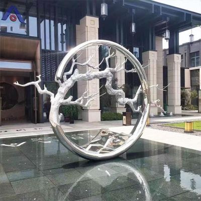 酒店会所不锈钢创意树枝圆环雕塑