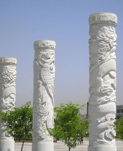 汉白玉花园广场龙柱雕塑