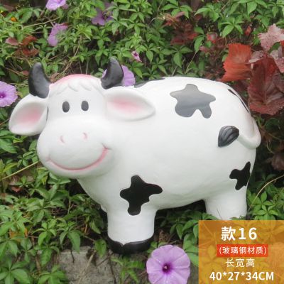 花园一只呆萌玻璃钢牛雕塑