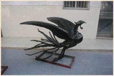 公园景区抽象铜雕黑凤凰雕塑