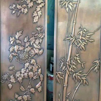 紫铜锻铜浮雕铜板梅兰竹菊主题背景墙壁画